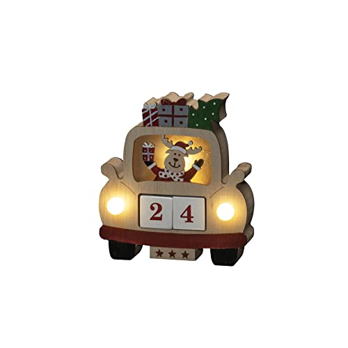 Konstsmide Christmas Lights/LED Wooden Advent Calendar Reindeer Scene/6H Timer, 3 Diodes, Battery Operated or USB, Indoor, 2 x AAA 1.5V (Excluded)
