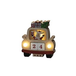 Konstsmide Christmas Lights/LED Wooden Advent Calendar Reindeer Scene/6H Timer, 3 Diodes, Battery Operated or USB, Indoor, 2 x AAA 1.5V (Excluded)