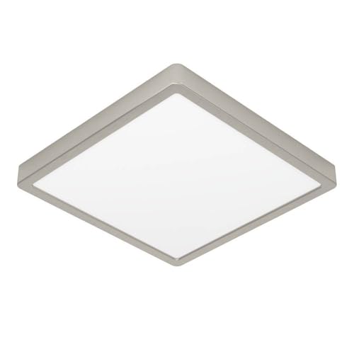 Eglo LED Ceiling Light Fitting Fueva 6, Square Ceiling lamp, Flush Light Fixture, Plastic in Silver and White, Ceiling Lighting Warm White-Cold White, 29x29 cm