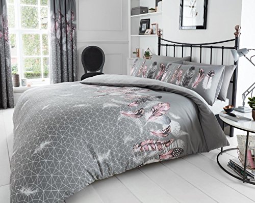 Gaveno Cavailia Feathers Luxurious Bed Set with Duvet Cover and Pillow Cases, Polyester-Cotton, King - Grey