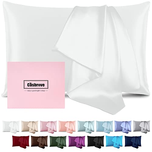 Mulberry Silk Pillowcase for Hair and Skin - Soft Both Sided With Zipper - Beauty Sleep Pillow Case for Gift (Standard, White)