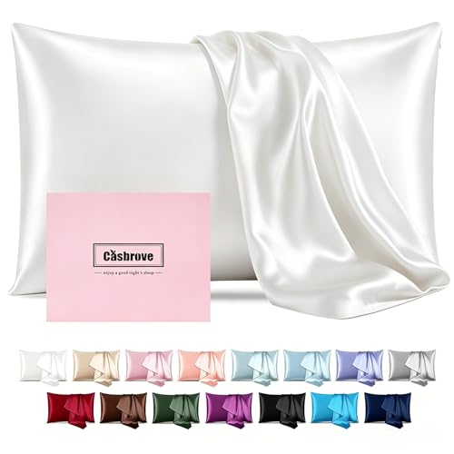 Mulberry Silk Pillowcase for Hair and Skin - Soft Both Sided With Zipper - Beauty Sleep Pillow Case for Gift (Standard, White)