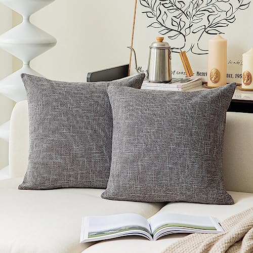 "Kevin Textile Pillow Covers Decorative Throw Pillow Covers Linen Square Cushion Case 26"" x 26""/66cm x 66cm Dark Grey Farmhouse Pillowcase, 2 Pack"