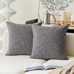 "Kevin Textile Pillow Covers Decorative Throw Pillow Covers Linen Square Cushion Case 26"" x 26""/66cm x 66cm Dark Grey Farmhouse Pillowcase, 2 Pack"
