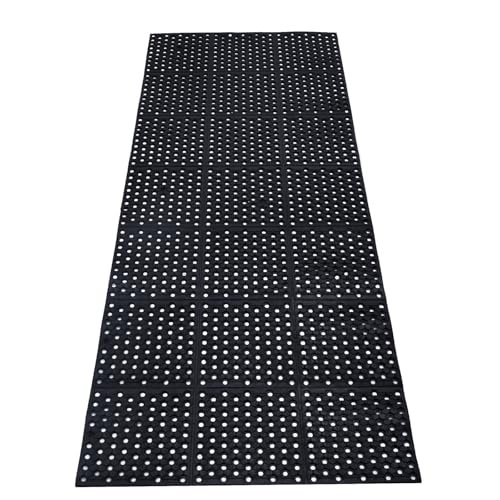 jxgzyy Anti-Fatigue Drainage Rubber Mat Roll 35.4X83inch Heavy Duty Plastic Kitchen Floor Mat Non-Slip for Restaurant Bar Garage Garden Use Black