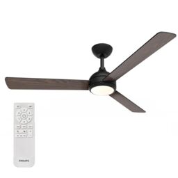 PHILIPS Civx Ceiling Fan with LED Light, 3 Blades, 132 cm Diameter, 2500 Lumens, Three Shades of White Light (3000 K / 4500 K / 6500 K), Dimmable to 10%, Remote Control Included, Black/Dark Wood