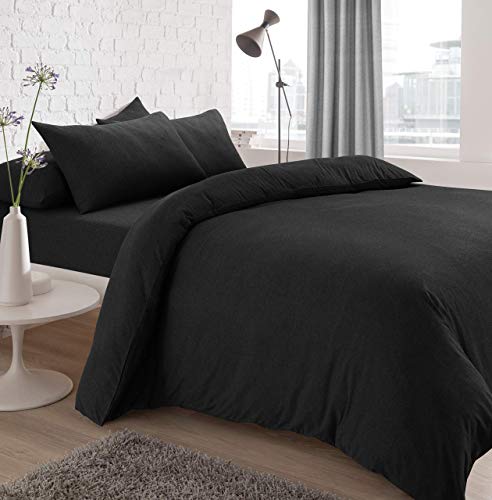 Sleepdown Jersey Melange Fitted Sheet - Warm, Comfortable and Easy Care Plain Yarn Dyed - King, Charcoal
