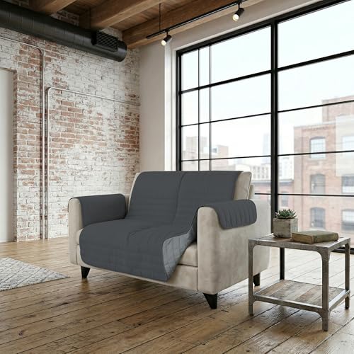 Italian Bed Linen TRENDY Microfibre Two-Tone Sofa Cover, Light Grey/Dark Grey, 2 Seater