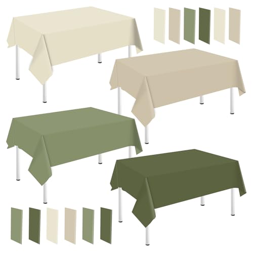 Whaline 16Pcs Nude Sage Green Plastic Tablecloth Milky White Brown Green Rectangle Table Cover Waterproof Table Cloth for Birthday Wedding Table Decorations, 54 x 108 Inch