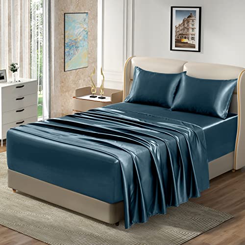 Homiest - Deep Sea Blue Extra Deep Gusset Satin Sheets