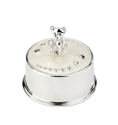 Arthur Price Bambino Teddy Bear Music Box - Silver Plate, Miniature Revolving Figurine, Gift Box Included