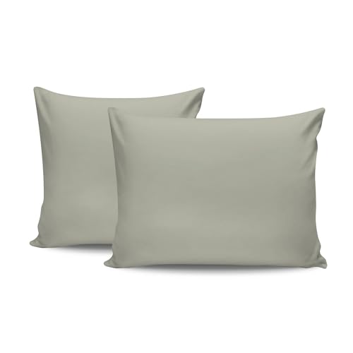Premium Green Pillowcase Set (2 Pieces), 80 x 80 cm, 100% Cotton Ranforce, 155 Thread Count, Envelope Closure, Machine Washable at 30°C, Soft and Durable