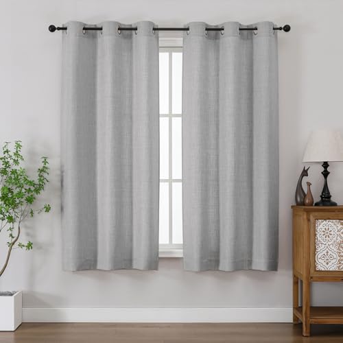 Chyhomenyc Light Grey Curtains 63 Inch Length 2 Panels for Bedroom, Light Filtering Faux Linen Textured Living Room Curtain, Elegant Farmhouse Soft Grommet Window Drapes, 40Wx63L, 2PCS