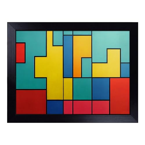 Lap Tray with Bean Bag Cushion, Cubism Art Abstract - Handmade in the UK, Raised Wooden Edge, Padded Cushion, Heat-Resistant Wipe-Clean Surface, for Meals, Laptops and Crafts