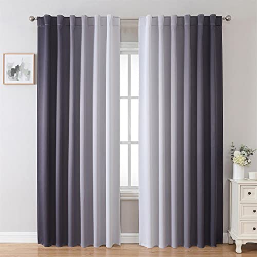 MIUCO Blackout Curtains & Drapes for Bedroom Living Room 95 Inches Long Grey and White Room Darkening Ombre Curtains Rod Pocket & Back Tab Curtains Thermal Insulated Light Blocking 2 Panels Set