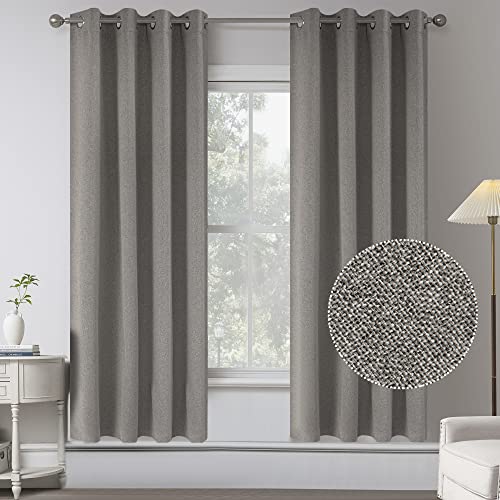 KEQIAOSUOCAI 72 Inch Length Linen Blackout Curtains -100% Sun Blocking Energy Saving Thermal Insulated Modern Country Curtain Drapes for Bedroom/Living Room (Stone,2 Panels,W 52 x L 72 Inches Long)