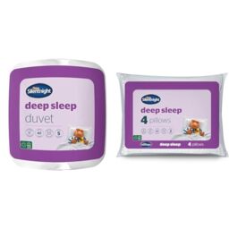 Silentnight Deep Sleep Double Duvet 13.5 Tog – Winter Warm Soft and Comfortable Quilt Duvet & Deep Sleep Pillows 4 Pack - Medium Support Bed Pillows for Side, Front, Stomach and Back