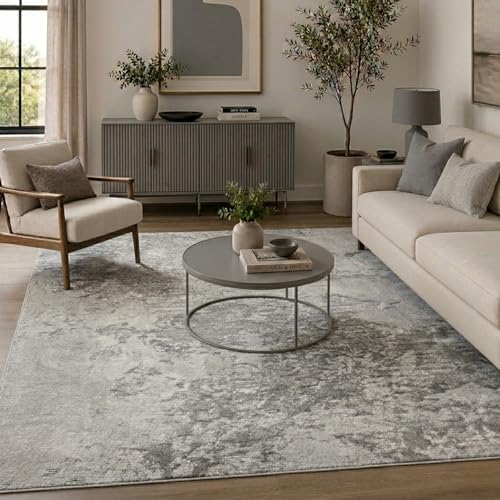 Serenity Metallic Marble Abstract Modern Area Rug, Grey, 200x290cm