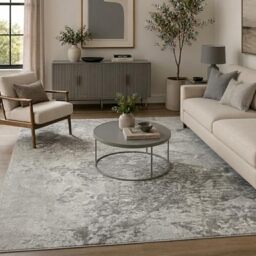 Serenity Metallic Marble Abstract Modern Area Rug, Grey, 200x290cm