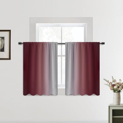 SimpleHome Red Ombre Rod Pocket Curtains for Bedroom,2 Panels,52Wx36L - Room Darkening Light Blocking Gradient Black to Greyish White Thermal Insulated Curtains for Living Room,52x36 inches Length