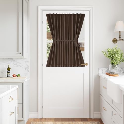 Vatge French Door Curtain - Side Door Window Panel for Entry Way, Kitchen, Dining Room, and Bathroom Door Window, 1 Panel, W54 x L40, Brown