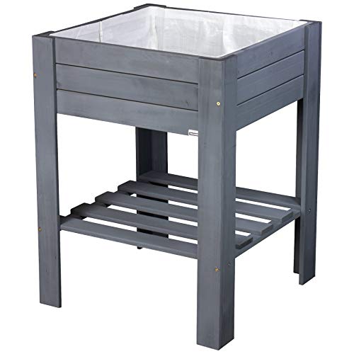 WAGNER GreenFAMILY - Raised bed - GreenBOX Light - coniferous wood, solid wood FSC??, anthracite, 53.5 x 53.5 x 70 cm, shelf, incl. plant bag - 25035001