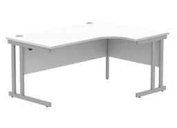 Office Hippo Essentials Right Corner Desks, Home Writing Computer Desk Office Desk For Work Place Or Home, Home Office Radial Desk With Cable Port Management, Silver Frame, Arctic White, 160 x 120cm