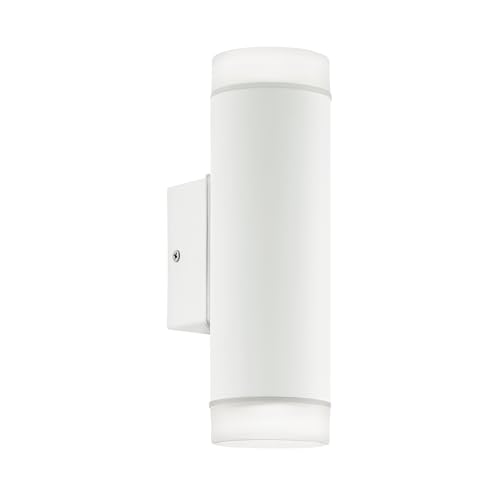 Eglo LED Outdoor Wall Light Riga-LED, 2-Flame Exterior Lamp, Wall Light Made of Galvanised Steel and Plastic, Colour: White, IP44