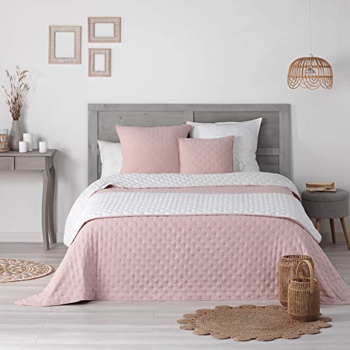 Douceur d'Intérieur Quilted Bed Runner, 80 x 180 cm, Microfibre, Two Tone, Mellow Chic Pink/White, 100% Polyester