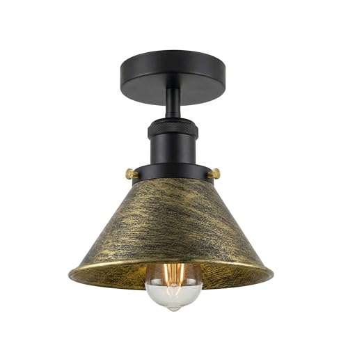 LEDSone Vintage Industrial Ceiling Lights with Metal Ø 18cm Conical Shade, Semi-Flush Mount Lighting Fixture, Oil Rubbed Bronze Chandelier for Farmhouse Kitchen Bathroom Hallway