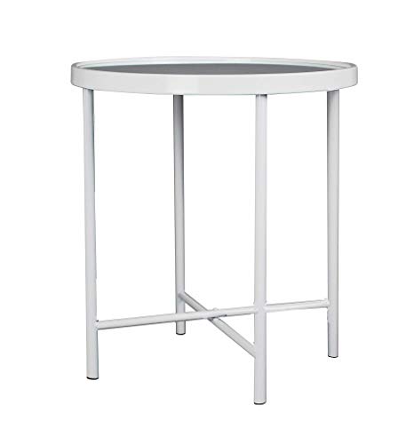ASPECT Alario Top Round Side/End Lamp Table (42.5 diax47cm, White/Mirror) ST64W