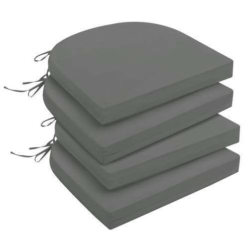 "downluxe Outdoor Chair Cushions, Waterproof Round Corner Memory Foam Seat Cushions with Ties for Garden Patio Funiture, 17"" x 16"" x 2"", Dark Grey, 4 Pack"