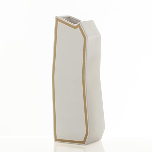 WINK DESIGN, LINEA-D GOLD vase - ceramic vase - white matt finish - gold details - 17x13x50 cm