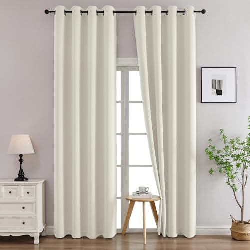 Simplebrand Natural Curtains for Bedroom Living Room 96 Inches Long 2 Panels Set, Room Darkening Thermal Insulated Curtains & Drapes, Solid Grommet Noise Reducing Window Treatment, W50 x L96 Inch