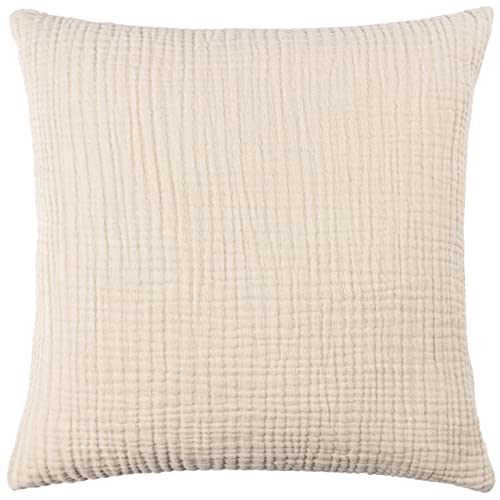 Yard furn Lark Feather Filled Cushion – Soft Minimalistic Textured Muslin Cotton Decorative Pillow (Natural – 45x45cm)