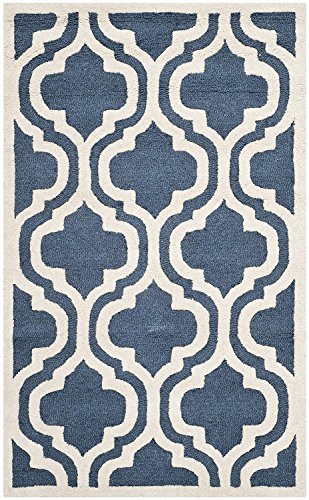 Safavieh Trellis Indoor Hand Tufted Rectangle Area Rug, Cambridge Collection, CAM132, in Navy / Ivory, 91 X 152 cm for Living Room, Bedroom or Any Indoor Space