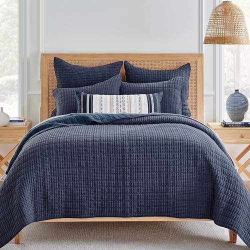 Levtex Home - Mills Waffle - Twin Quilt Bedding Set - Navy Cotton Waffle - Quilt Size (68 x 86in.), Sham Size (26 x 20in.)