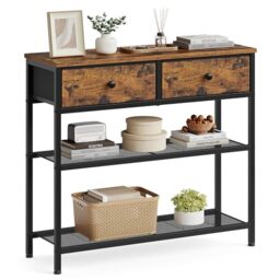 SONGMICS Console Table Narrow Sofa Table with 2 Mesh Shelves