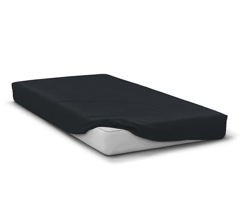 Microfibre Fitted Sheet 82 g – Soft, Breathable, Ultra-Easy Iron – Black – Bed Sheet 90 x 190 cm – 30 cm Corner – Washable, Quick Dry, Easy Care