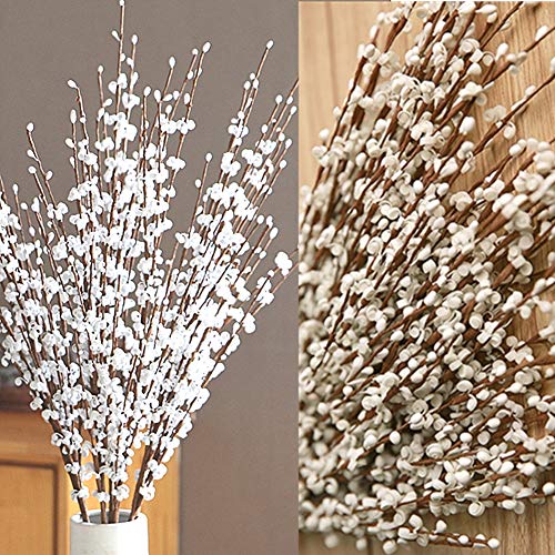 "Wootkey 5 Pcs 30"" Long Jasmine Artificial Flowers Faux Berries Fake Flower for Christmas New Year DIY Floral Art Plant Home Office Party Decoration (White)"