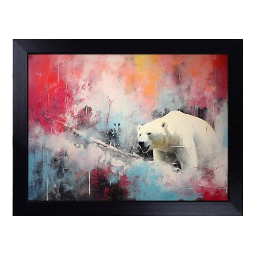 Lap Tray with Bean Bag Cushion, Polar Bear Abstract - Handmade in the UK, Raised Wooden Edge, Padded Cushion, Heat-Resistant Wipe-Clean Surface, for Meals, Laptops and Crafts