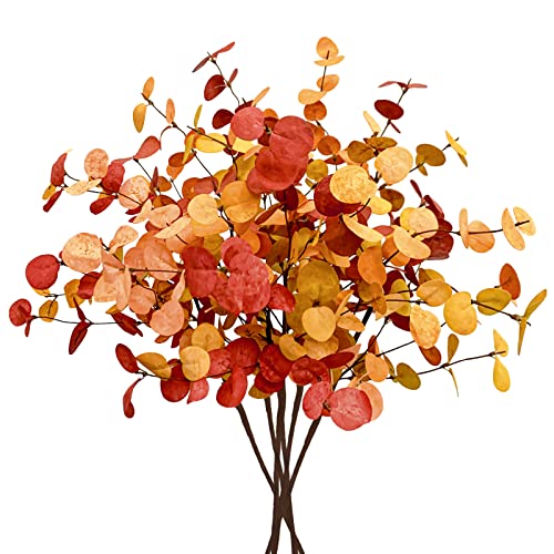 Agusbagli 6 Pcs Artificial Eucalyptus Leaves 28'' Tall Fall Flowers Leaf Greenery Stems Autumn Decorations for Home Wedding Centerpieces Thanksgiving Floral Arrangements
