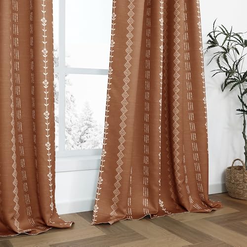 72 Inch Curtains Long,Room Darkening 70% Black Out Blackout Boho Pattern Thermal Insulating Curtains for Living Room Bedroom 2 Panels Set