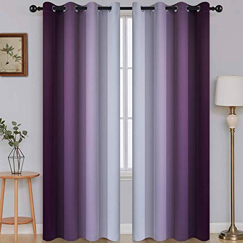 SimpleHome Ombre Room Darkening Curtains for Bedroom, Gradient Purple to Grey White Light Blocking Thermal Insulated Grommet Window Curtains/Drapes for Living Room,2 Panels, 52x84 inches Length