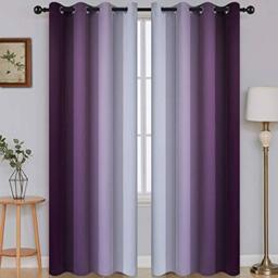 SimpleHome Ombre Room Darkening Curtains for Bedroom, Gradient Purple to Grey White Light Blocking Thermal Insulated Grommet Window Curtains/Drapes for Living Room,2 Panels, 52x84 inches Length