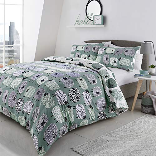 Fusion Duck Egg Blue Sheep Duvet Cover Set – Super King Size 260x220cm – Reversible Farm Animal Print – Soft Polycotton – Includes 2 Pillowcases – Novelty Bedding for Kids or Adults – Gift Idea