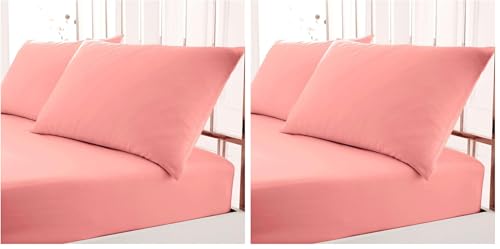 Gaveno Cavailia Plain Dyed Diamond Fitted Sheet, Polyester-Cotton, Pink, Double (Pack of 2)