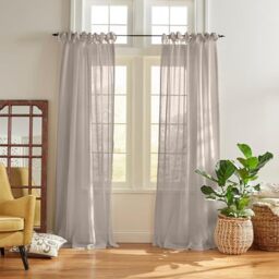 "Elrene Sheer Tie-Top Window-Curtain Panel, Poly-Linen Blend, Light Gray, 52"" W x 84"" L (Pack of 1)"