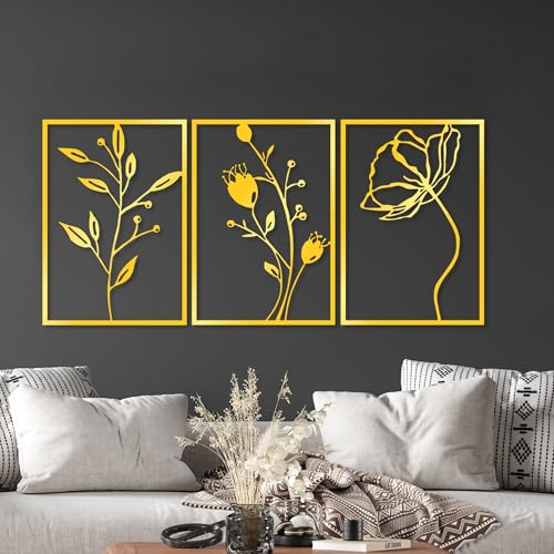 Elegant Gold Decorative Metal Wall Accessory (3 Pieces), 49 x 70 cm - Durable 1.5 mm Metal Body - Perfect for Modern Home Decor & Stylish Interiors