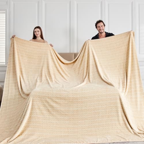 Serenhom Extra Large Soft Cozy 120x138 Inches Seamless Oversized King Fleece Blanket - Huge 3D Jacquard Decorative 10'x11.5' California King Blanket for Bed, Sofa, Couch, Travel, Khaki Chain
